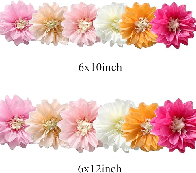 12pcs 10in 12in Paper Flowers Tissue Flowers Pom Paper Pom Poms Hanging Flowers Wall Backdrop Wedding Party Flower Decorations DIY Art Craft Blooms for Birthday Baby Shower Nursery Decor Multi