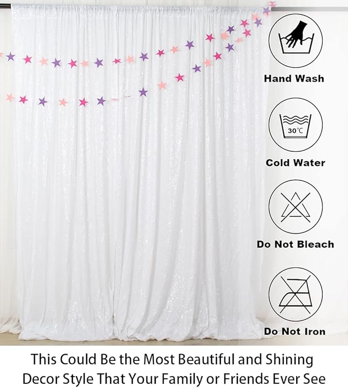 ShinyBeauty Photobooth Background Best Choice-7FTx7FT-White-Sequin Photography Backdrop Curtains for Wedding