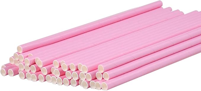 Solid Pink Disposable Paper Drinking Straws 7.75 inch 100 Counts - for Party, Cocktails, Cake Pops, Bars, Restaurants