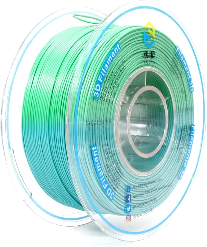 YOUSU 1.75 mm PLA 3D Printer Filament Color Change by Temperature PLA Filament Blue Green to Yellow Green PLA 1kg 3D Printing Filament for 3D Printer & 3D Pen.