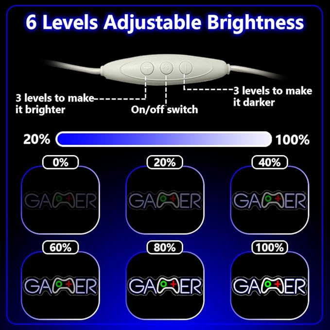 Gamer Neon Sign,Gamepad Shaped Dimmable LED Light Signs for Wall Art Decor,Gaming Backdrop for Game Room Bar Bedroom Club Party Man Cave,Game Gift for Boys Teen Men USB Powered（15.4"*4.1"）