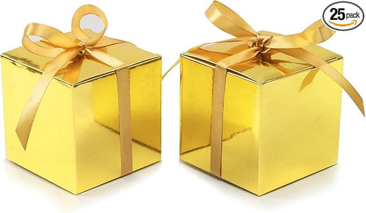 COTOPHER 25pcs Wedding Favor Boxes, Paper Gift Boxes 3x3x3 Inches Small Gift Boxes with Ribbons Small Boxes for Gifts, Crafting, Cupcake, Candy, Bridesmaid Proposal Boxes
