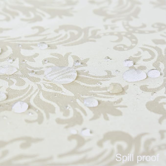 SASTYBALE Rectangle Tablecloth - 60 x 102 Inch Beige Cream Damask Table Cloth Jacquard Design Spill Proof Wrinkle Resistant Waterproof Soft Polyester Oblong Table Cover for Kitchen Parties(Ivory)