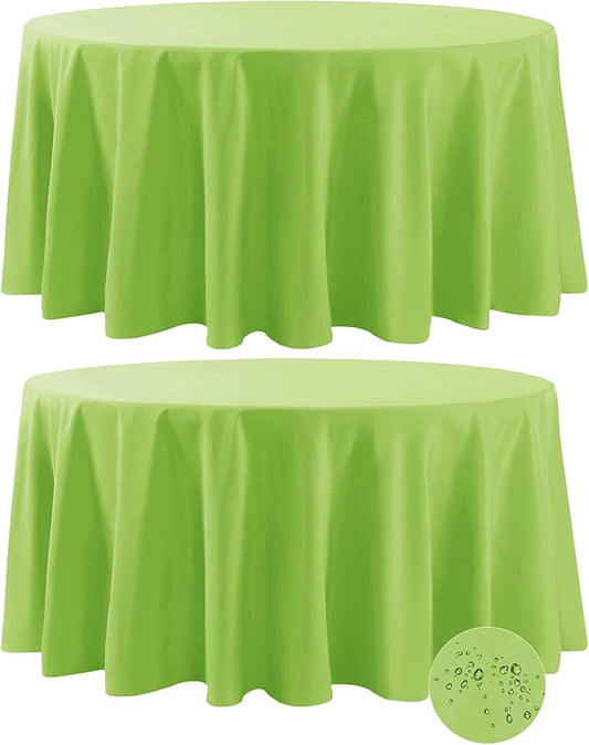 Fokitut 2 Pack Waterproof Round Tablecloth, 132 Inch, Stain Resistant and Wrinkle Polyester Table Cloth, Fabric Table Cover for Kitchen Dining, Wedding, Party, Holiday Dinner-Apple Green