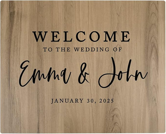 Andaz Press Large Wooden Welcome Sign for Wedding, Rustic Welcome Sign, 16" x 20" Custom Names & Date, Woodland Wedding Signage, English Oak MDF Wood Finish Wedding Reception Indoor Outdoor Signs