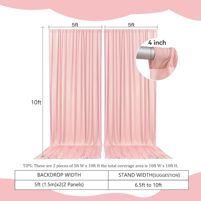 2 Panels Light Pink Backdrop Curtain, 10 x 10 Feet Background Curtains for Parties, Weddings, Baby Showers, Bachelorette Halloween, Christmas Birthday Party Photoshoot Backdrop Curtains Decorations