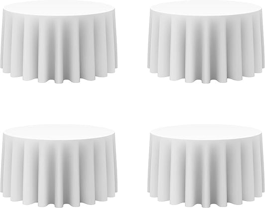BRILLMAX 4 Pack White Round Tablecloths 120 Inch - Circle Bulk Linen Polyester Fabric Washable Table Cloth Cover for Wedding Reception Banquet Birthday Party Buffet Restaurant