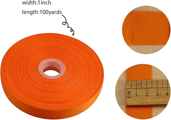 Jesep One Roll 100 Yards Soild Grosgrain Ribbon Boutique Gift Wrapping Package Ribbon, DIY Crafts Bow Hair Headband Accessories Assorted Ribbon #752 (1" 25mm, Orange)