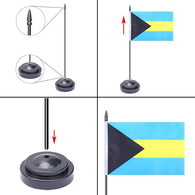 WXTWK 2 Pack Bahamas Flag Bahamas Deluxe Desk Flag Set - Mini Small Bahamian Table Office Flags with Black 12" Solid Pole Stand Base Classroom Meeting Desktop Decorations