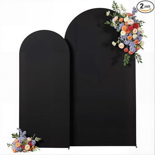 Black Arch Backdrop Cover for Wedding, Set of 2 Stretchy Spandex Fitted Arch Stand Cover for Baby Shower, Birthday Party Decor, Chiara Backdrop Cover with Double-Sided Design(7.2FT 6FT, Black)