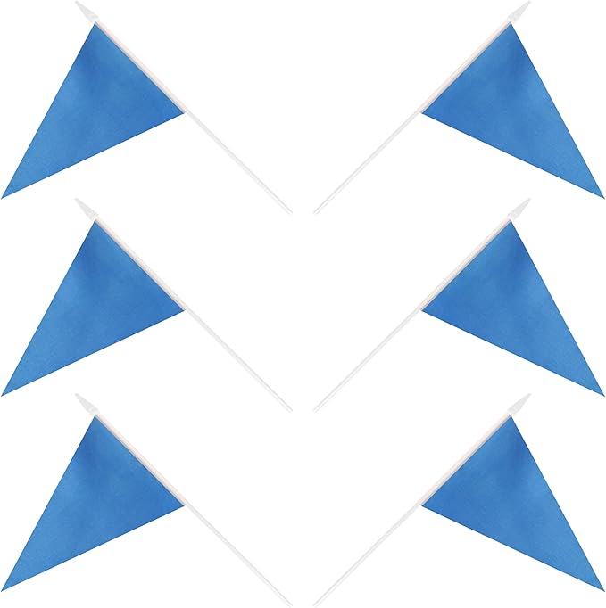 12 Pack Blue Pennant Flags Small Mini Hand Held Solid Color Pennant On Sticks Flags with 12.6"Solid Pole & Spear Top,Party Events Celebration,School,Grand Opening,Kids Birthday,Sports Clubs,Flower Pot