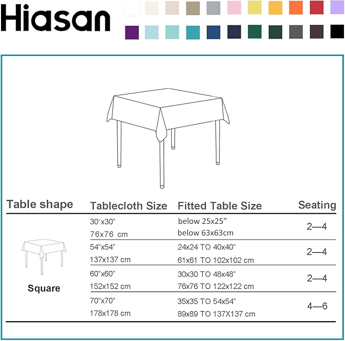 Hiasan Square Tablecloth - Waterproof and Spillproof Dining Room Washable Polyester Table Cloth for Dining Room, 30 x 30 Inch, Grey