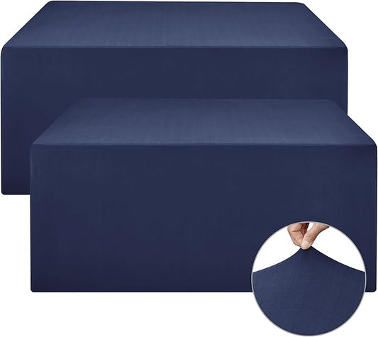 Nasitos Fitted Table Covers Stretch Spandex - 96 x 30 Inch - 2 Pack Navy Rectangle Table Clothes for 8 Foot Folding Tables, Fabric Tablecloths for Parties, Trade Show, Craft Show, Birthday