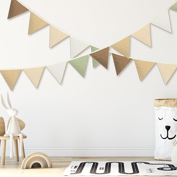 Oudain 15.5 ft Pennant Banner Flags, 2 Pcs Nursery Garland Triangle Bunting Flag Baby Banner for Nursery Decor Baby Birthday Boho Wedding Shower Party Event, Each 7.75 ft (Boho Color)