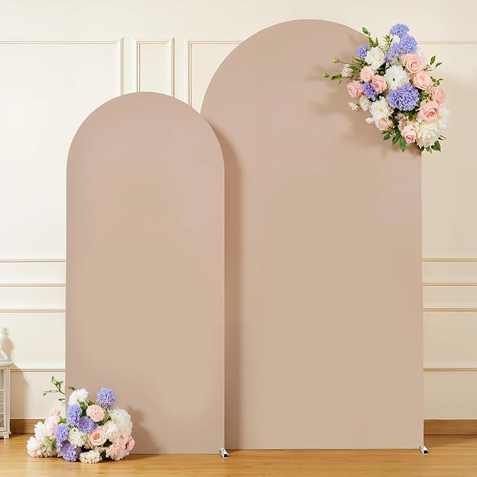 Nude Arch Backdrop Cover for Wedding, 7.2FT 6FT Set of 2 Stretchy Spandex Fitted Arch Stand Cover for Baby Shower, Birthday Party Decor, Chiara Backdrop Cover with Double-Sided Design
