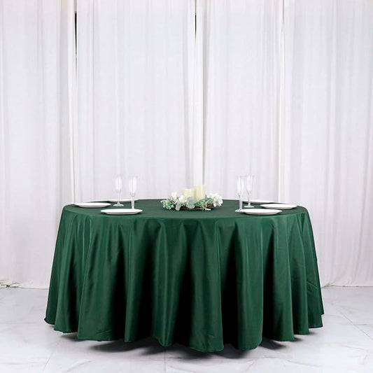 Efavormart Round Tablecloth, 120 Inch Stain & Wrinkle Resistant Washable Table Cloth, Decorative Polyester Fabric Table Cover for Banquet, Wedding, Dining - Hunter Emerald Green