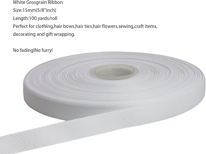 Jesep One Roll 100 Yards 5/8" Soild Grosgrain Ribbon Boutique Gift Wrapping Package Ribbon, DIY Crafts Bow Hair Headband Accessories Assorted Ribbon #29(5/8" 15mm, White)