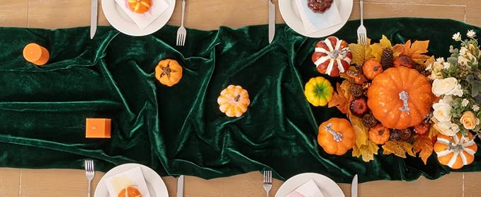 Emerald Green Velvet Table Runner 3 Pack Fall Thanksgiving Table Runners 20 x 120 Inch Luxurious Elegant Velvet Fabric Table Decorations for Christmas Dinner Wedding Bridal Baby Shower