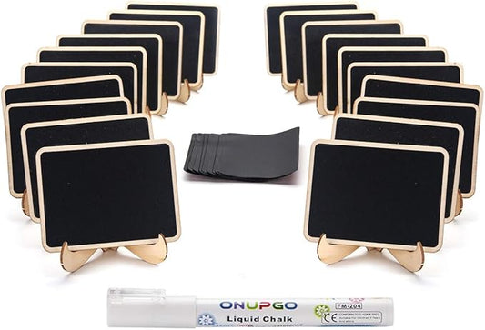 ONUPGO Mini Chalkboard Signs, 20 Pack Small Wooden Chalkboard Labels with Easels Stand, Place Cards, Food Signs, Blackboards for Table Numbers, Weddings Signs, Party Decoration