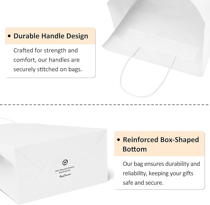 BagDream 150 Pack Small Gift Bags 5.25x3x8 Inch Kraft Paper Gift Bags with Handles Bulk Shopping Merchandise Retail Business Wholesale Birthday Party Favors Bags White Paper Sacks