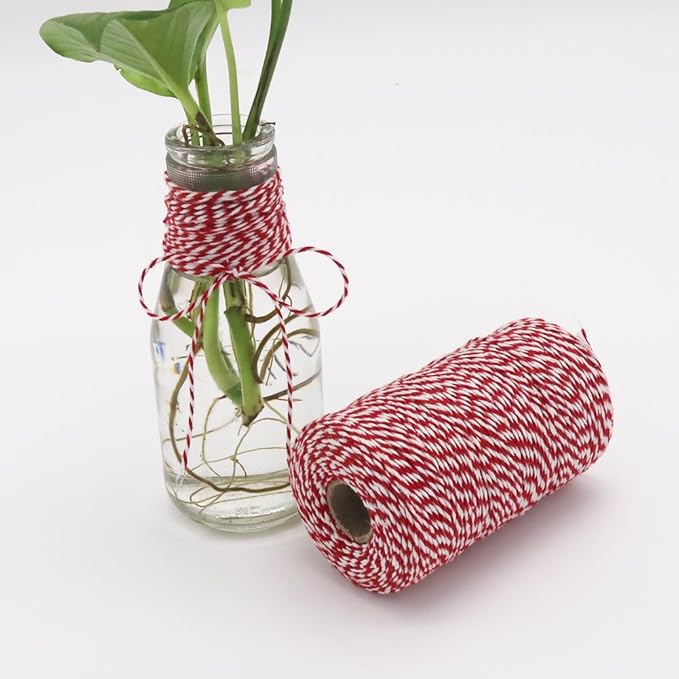 HRX Package Red and White Cotton Twine 656 Feet x 2 Roll, Durable Bakers Twine, Gift Wrapping String, Arts Craft
