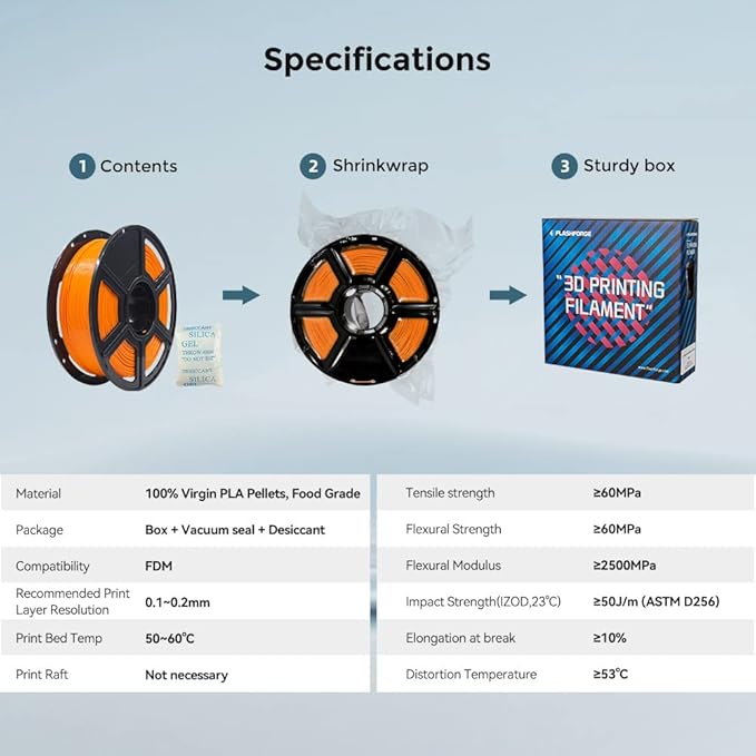 FLASHFORGE 3D Printer Filament, PLA PRO Filament 1.75mm, 1KG Spool (2.2lbs), Dimensional Accuracy +/- 0.02mm for FDM 3D Printers, Better Tenacity & No Knotting (Orange)