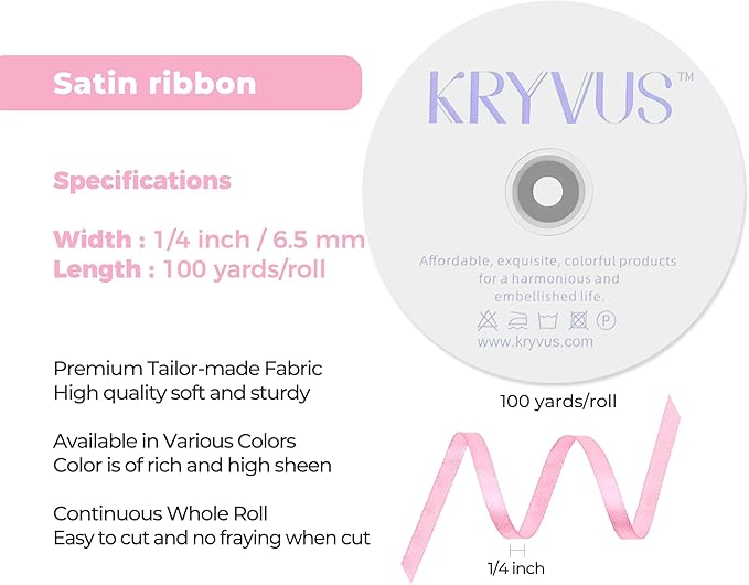 Rose Pink Satin Ribbon 1/4 inch X Continuous 100 Yards, Single Face Polyester Ribbon Perfect for Gift Wrapping, Flower Bouquet, Wedding Decor, Crafts, Bow Making, Sewing and More