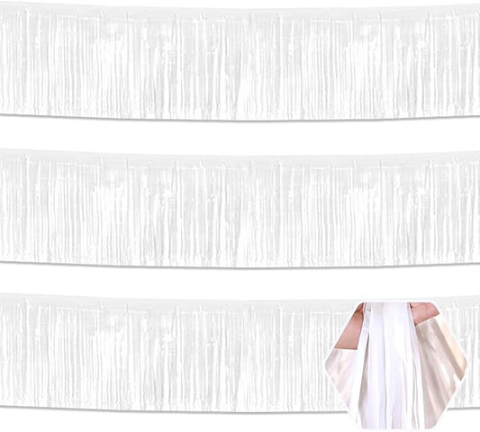 3 Pack 10 Feet White Foil Fringe Garland Metallic Tinsel Streamers Banner Wall Hanging Curtain Backdrop for Parade Floats, Christmas Day, Valentine's Day, Thanksgiving, Birthday Party Decorations