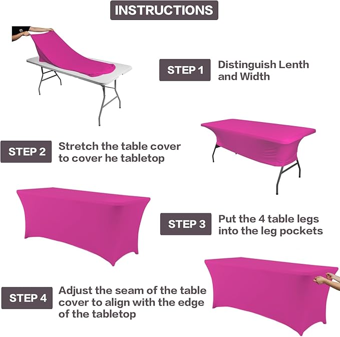 IVAPUPU 6FT Table Cloth for Rectangular Fitted Events Stretch Fuchsia Table Covers Washable Cover Spandex Tablecloth Protector for Party, Wedding, Cocktail, Banquet, Festival