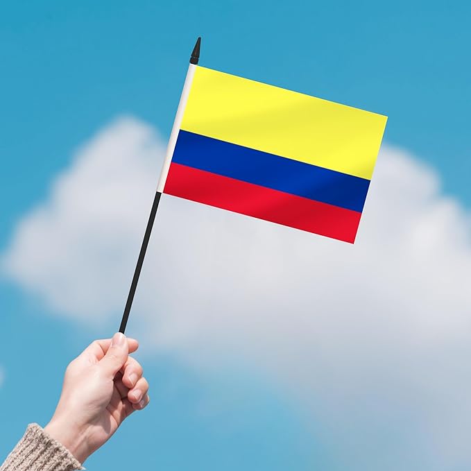 2 Pack Colombia Desk Flag Set, Colombian Desktop Small Miniature Table Office Flag with 12" Black Pole and Black Base, Offices, Classroom, Home, Festival Decoration (Colombia)