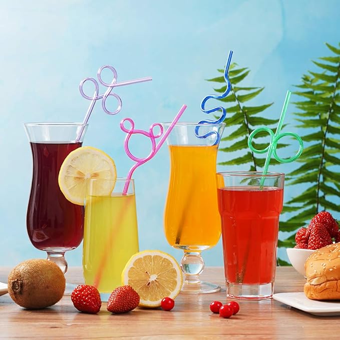 24 Pcs Silly Crazy Straws for Kids Reusable Plastic Loop Curly Crazy Drinking Straws for Classroom Activities Valentines Day Gift Christmas Birthday Wedding Party Supplies Decoration