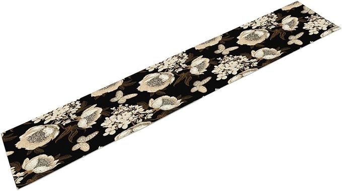 Watercolor Peony Table Runner, Modern Kitchen Dining Room Bohemian Floral Tabletop Decoration for Kitchen Cafe 13x108 Inch