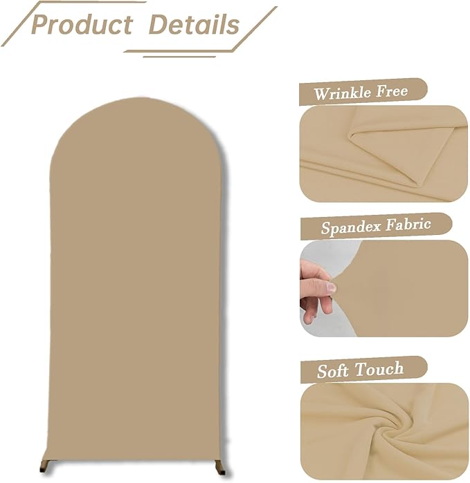 bricia Wedding Arch Backdrop Stand Cover, 6FT Double Sided Stretchy Arch Cover Fitted Wedding Birthday Party Banquet Decoration (Champagne 72''Lx31.2''W)