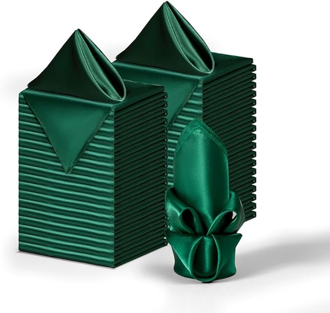 36 Pack Square Satin Dinner Napkins, 16x16 Inches Silky Soft Smooth Table Cloth Napkins for Restaurant Weddings Banquet Party Decoration, Blackish Green