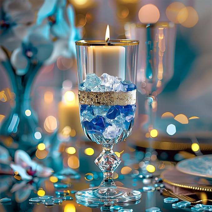 HappyFiller 14 OZ Faux Crystal Acrylic Gems Ice Rock Stones Blue,Clear Mix for Glass Vase Fillers,Art Crafts, Aquarium Fish Tank,Floral Display,Table Scatter,Boy Bluey Birthday Party Decor,Home Accent