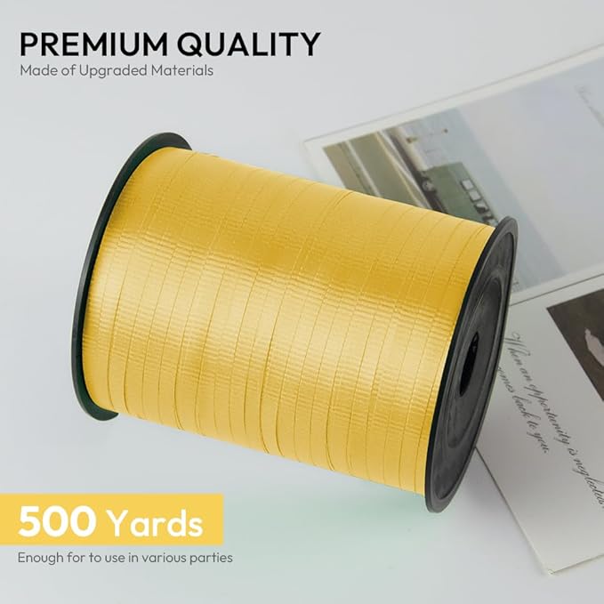KMER LIFE Yellow Crimped Curling Ribbon, 1/5" Wide x 500 Yards Christmas Curling Ribbons for Gift Wrapping, Party Decoration, Balloon String, Crafting, Balloon Ribbons for Florist Flower (1 Roll)