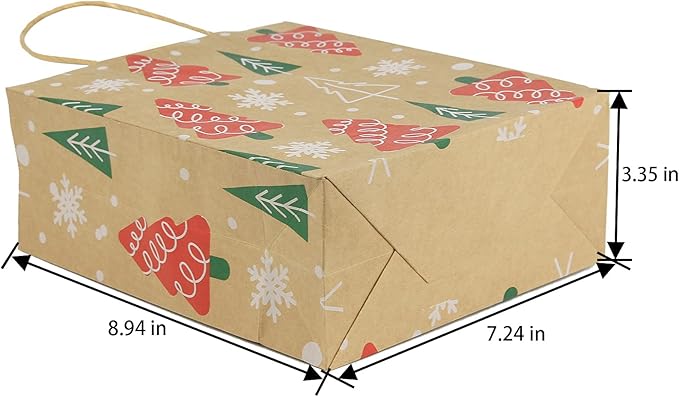 Ogrmar 24 PCS Christmas Gift Bags Kraft Holiday Wrapping Paper Bags with Christmas Prints for Holiday Party Favors Xmas Gift Box Packaging