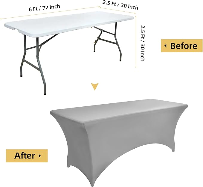 114 10-Pack 6ft Spandex Table Covers for Rectangle Standard Folding Tables - Wrinkle Resistant Stretch Tablecloths - Ultimate Fitted Table Protector for Parties, Banquet, and Wedding