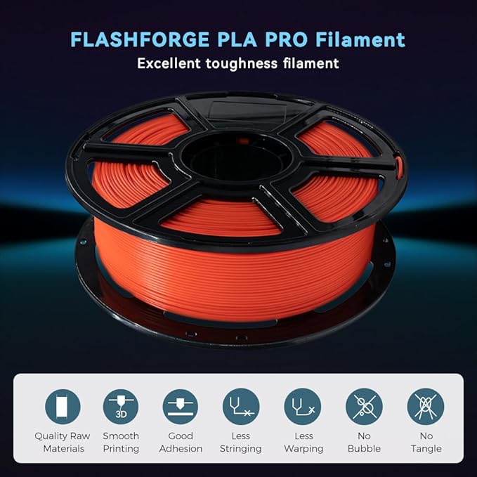 FLASHFORGE 3D Printer Filament, PLA PRO Filament 1.75mm, 1KG Spool (2.2lbs), Dimensional Accuracy +/- 0.02mm for FDM 3D Printers, Better Tenacity & No Knotting (Tangerine)