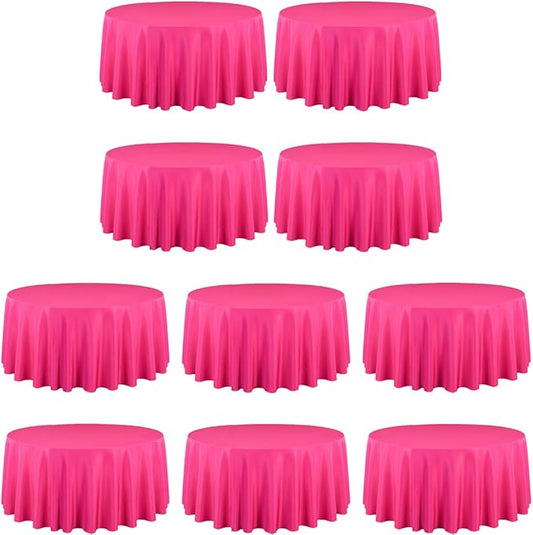 LTC LINENS 10 Pack 120 Inch Round Tablecloth Fuchsia for 60 Inch Round Table - Bulk Round Table Cover - Washable, Wrinkle Resistant Polyester Fabric Cloth for Wedding, Party
