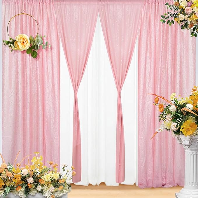 Eternal Beauty Pink Sequin Backdrop Curtains, Valentine's Day Shimmer Back Drop 2Panels-2FTx8FT for Christmas, Party, Birthday, Photography, Wedding, Baby Shower Event Decoration