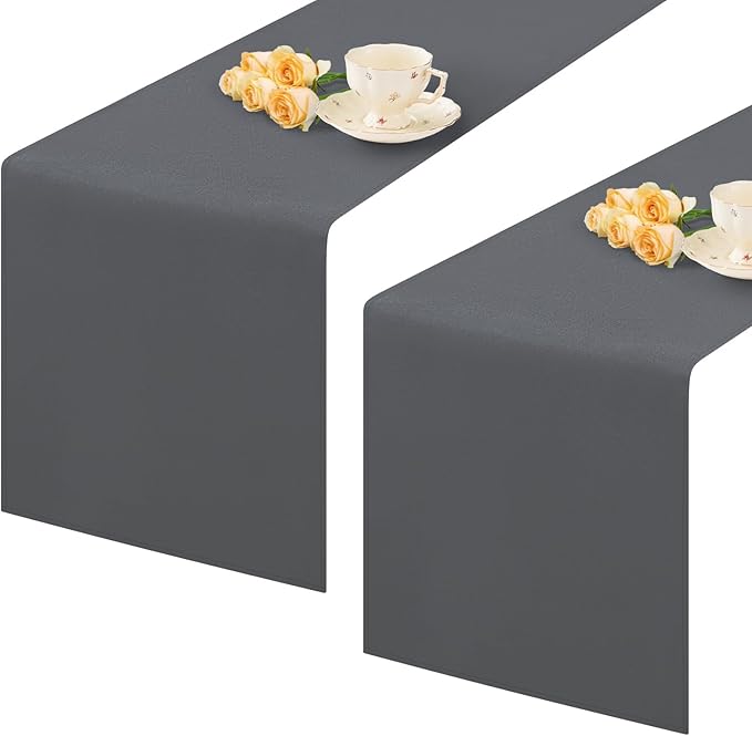 2 Pack Grey Table Runner 12 x 72 Inch Solid Color Farmhouse Runners Coffee Table Dresser for Daily Party Home Decoration