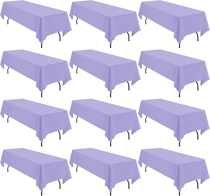 fani 12 Pack 60 x 126 Inch Rectangle Tablecloth Lavender Polyester Tablecloth for 8 Ft Rectangle Tables, Washable Fabric Table Cloth for Wedding Dining Table Buffet Parties Camping