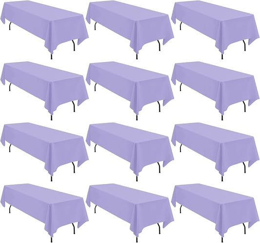 fani 12 Pack 60 x 126 Inch Rectangle Tablecloth Lavender Polyester Tablecloth for 8 Ft Rectangle Tables, Washable Fabric Table Cloth for Wedding Dining Table Buffet Parties Camping