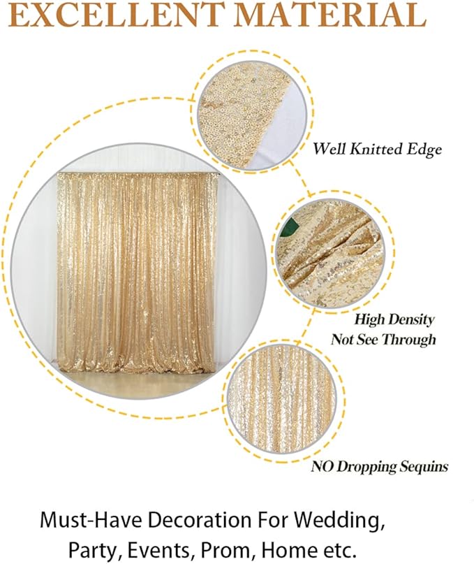 ShinyBeauty PHOTOBOOTH Backdrop - 4FTx7FT - Light Gold Sequin Fabric, Wedding & Rust Backdrop, Photography Curtains