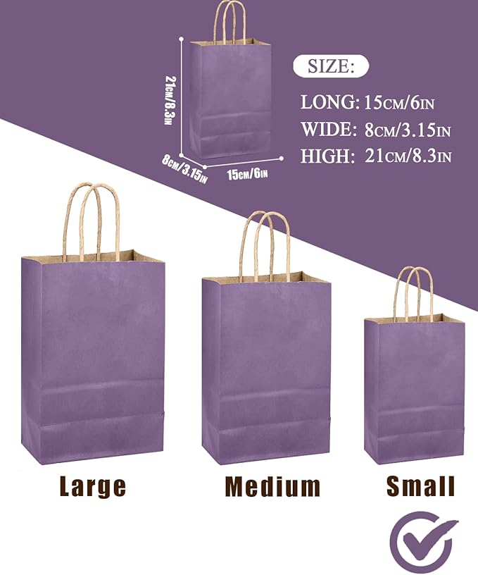 qiqee Grape Purple Gift Bag with Handles Bulk 24Pcs Paper Bags -8.3"x6"x3. 15" Party Favor Bags - Solid Color
