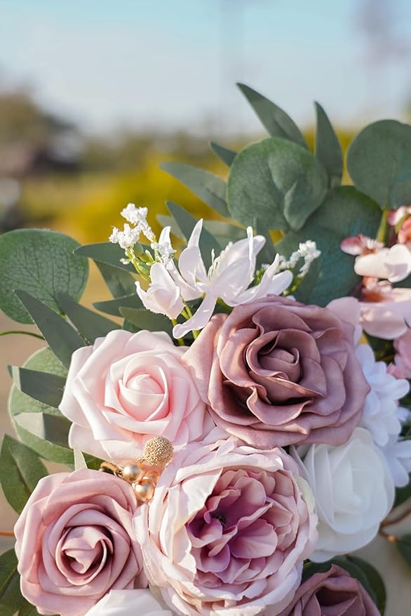 ponatia Small Wedding Arch Flowers (Pack of 2), Artificial Dusty Rose Flowers for Wedding Welcome Signs Decorations and Arch Flower for Wedding Ceremony Reception (Dusty Rose & Blush)