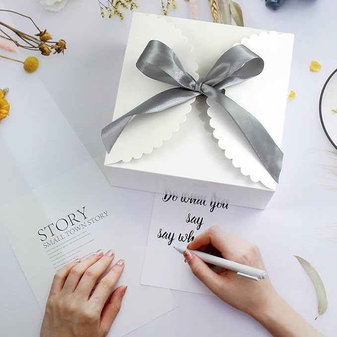 WEWILUCK Large White Gift Box, 10 Pack Decorative Gift Boxes with Ribbons for Presents Bulk(8x8x4 Inches)