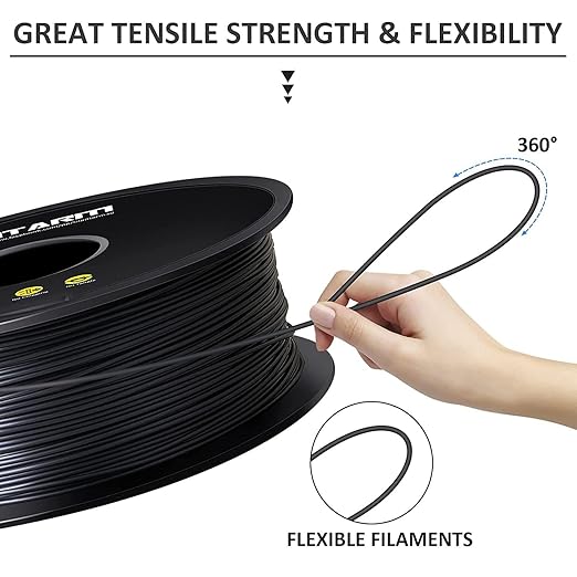 GIANTARM 3D Printer Filament, Silk Black Pla Filament, 1Kg(2.2lbs) Spool, 1.75mm Dimension Accuracy +/- 0.03mm, 3D Printing Filament