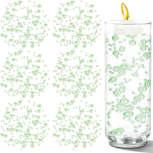 50 PCS Artificial Floating Beads for Centerpieces Vases, Light Green 8+3mm String Beads for Wedding Party Faux Pearl String for Decorating, String Pearls for Crafts Vase Filler